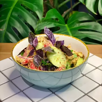 Cucumber-tomato salad  with walnut sauce